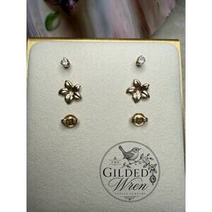 14K Gold Diamond Stud Earrings Removable Flower Jackets Butterfly Backs .30 CTW